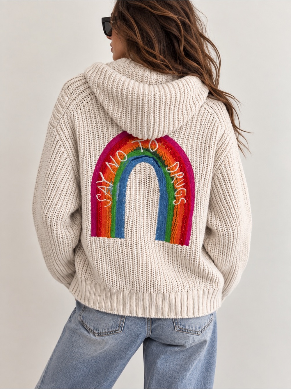 ZADIG & VOLTAIRE Anya Rainbow Zip Hoodie Ecru M